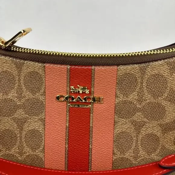 Coach Teri Shoulder Bag In Signature Canvas With Stripe In Tan Multi CAL81 NWT - Picture 5 of 10